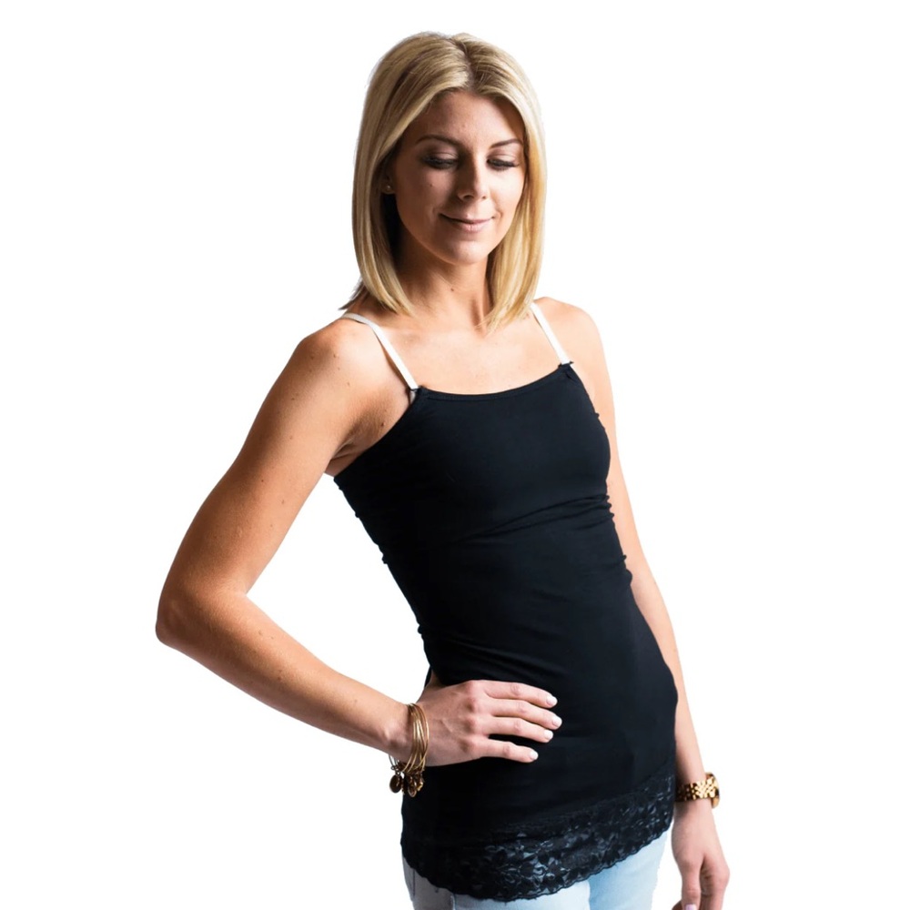 black lace trim nursing tank top